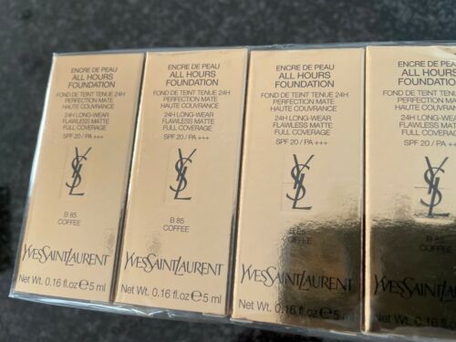 كريم أساس All Hours من Yves Saint Laurent بحجم 5 مل ووزن 0.16 أونصة سائلة. عينة رسمية للعناية بالبشرة، لون B 85، لون القهوة